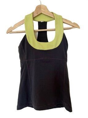 Lululemon Womens Racerback Tank Top Size 4 Black Yellow Stretch Lightweight Gym